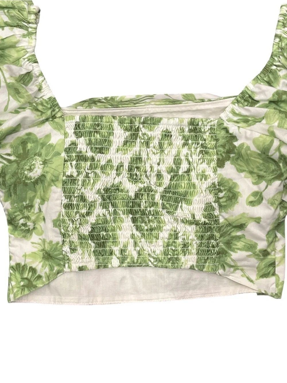 Abercrombie & Fitch | Puff Sleeve Green Floral Poplin Squareneck Top XS